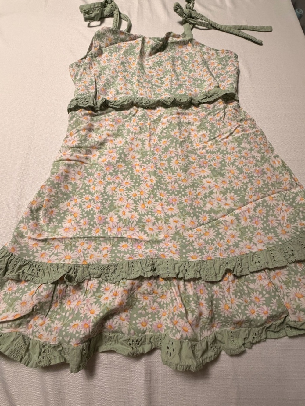 Women’s Floral Tie-Shoulder Mini Dress - Green - Picture 2 of 8